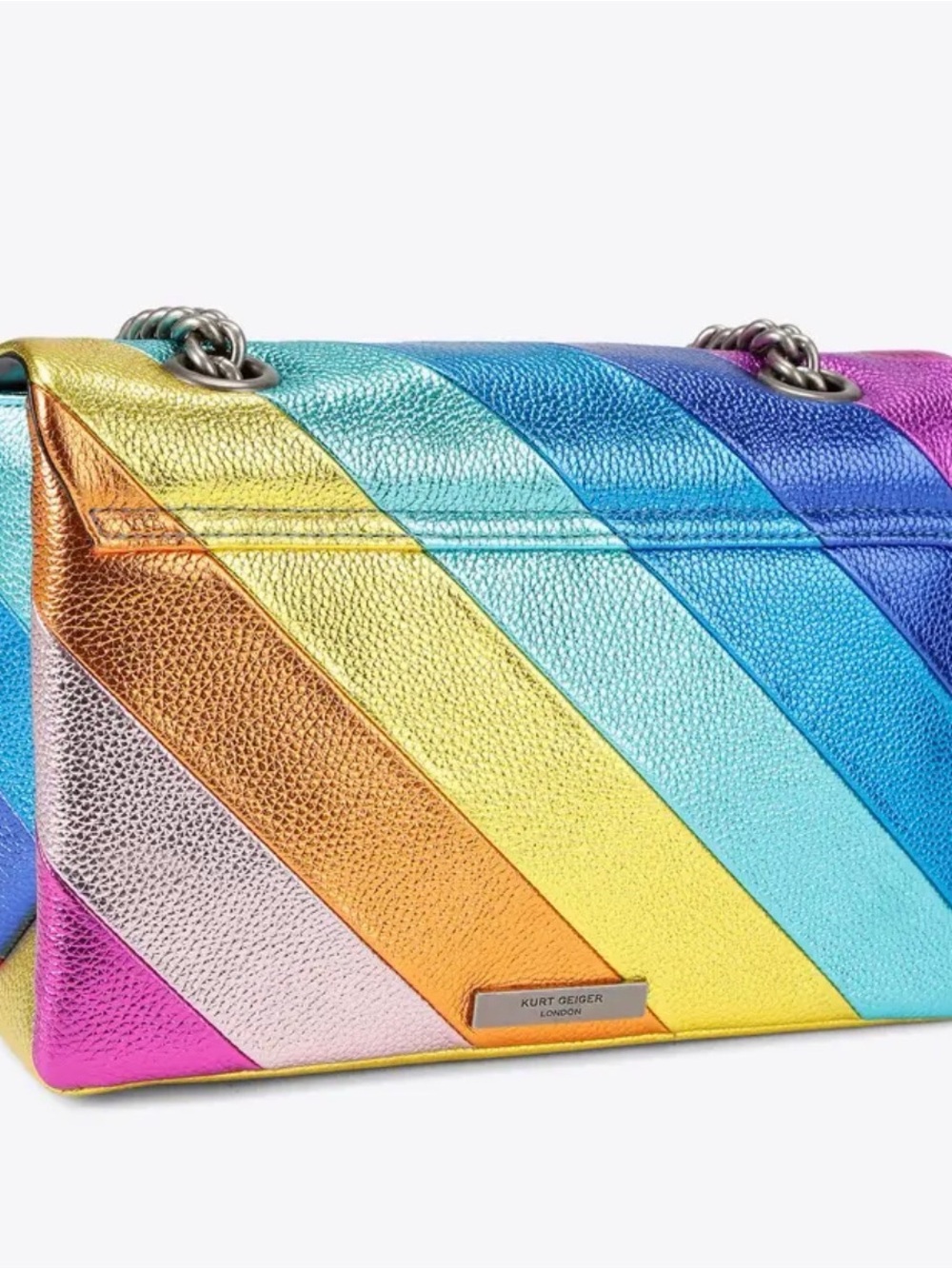 Kurt Geiger Rainbow Diagonal Stripe Leather Shoulder Bag - Picture 5 of 9